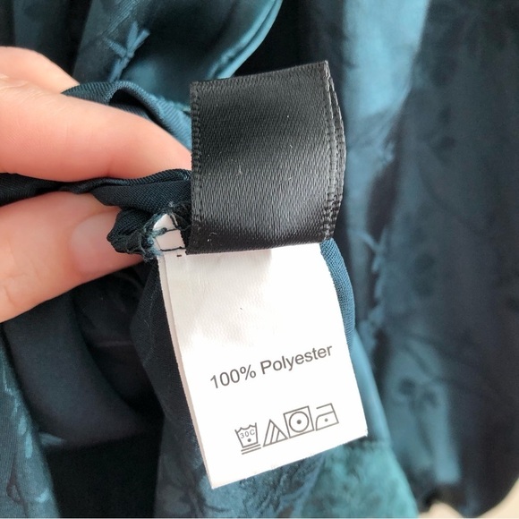 ✨$7 CLEAR-OUT✨ Shein Floral Lace Silky Vintage Long Sleeve Mini Dress Green - Picture 12 of 13